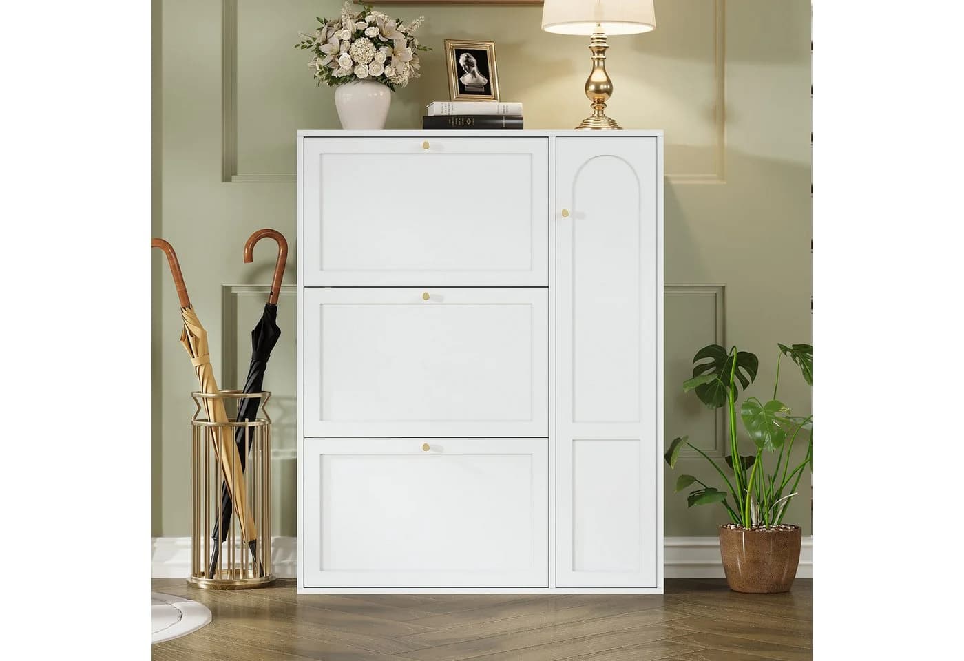 Flieks Schuhschrank mit 3 Klappen und verstellbaren Einlegeböden Weiß - Bild 4