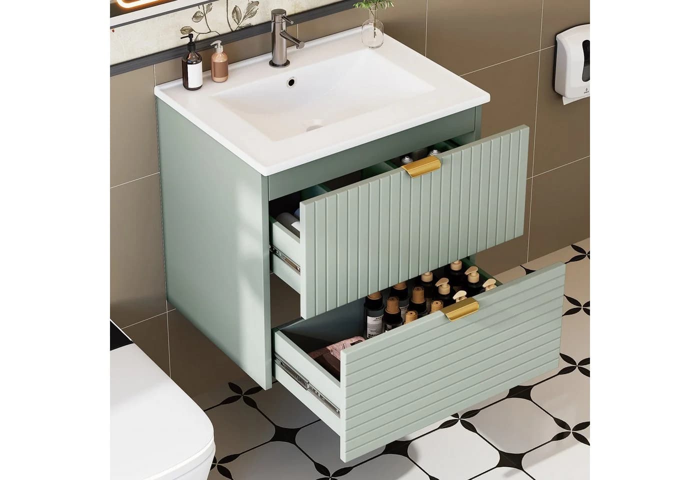Flieks Waschtischunterschrank Grün mit Waschbecken - Bild 2