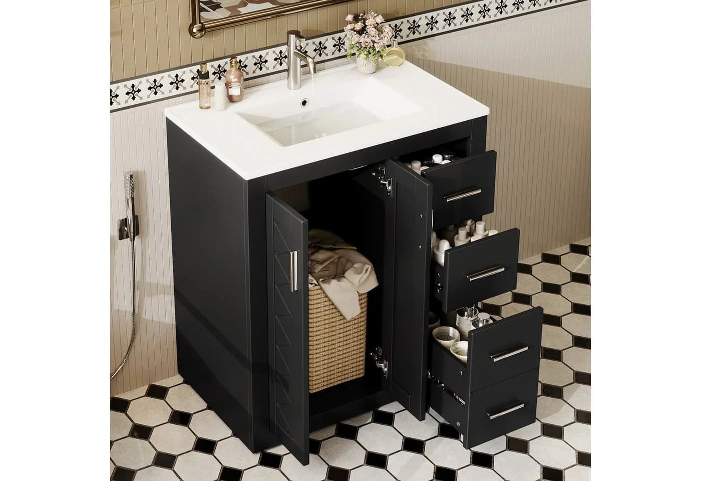 Flieks Waschtischunterschrank mit Keramik-Waschbecken Schwarz - Bild 2