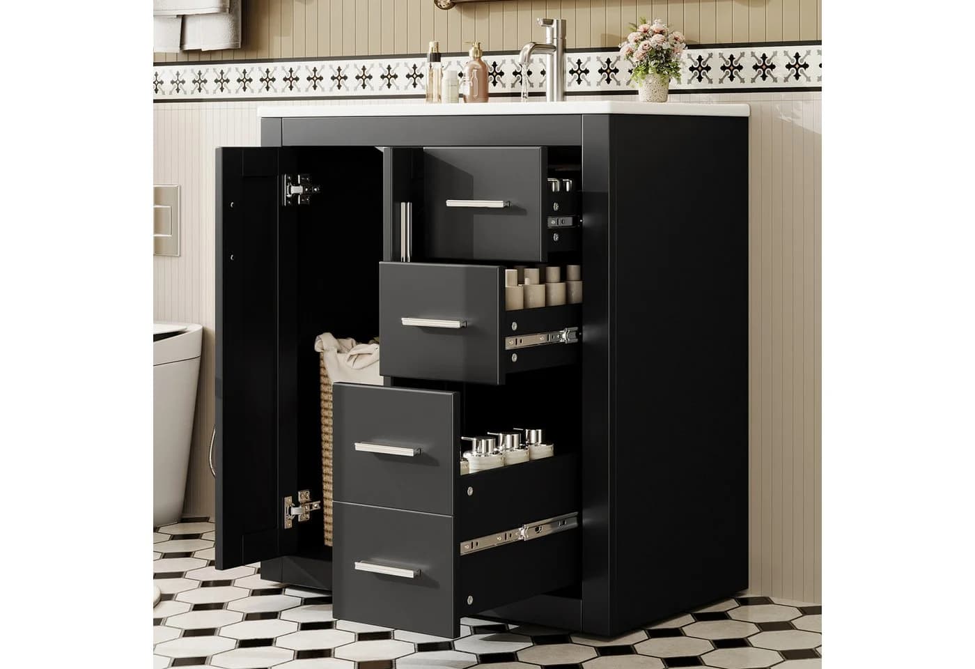 Flieks Waschtischunterschrank mit Keramik-Waschbecken Schwarz - Bild 3