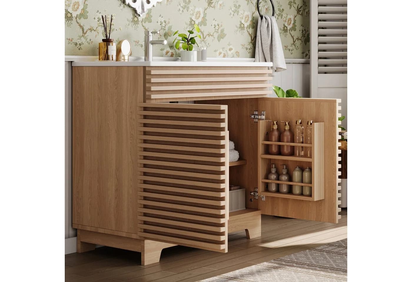 Flieks Waschtischunterschrank mit Waschbecken Natur Landhausstil - Bild 2