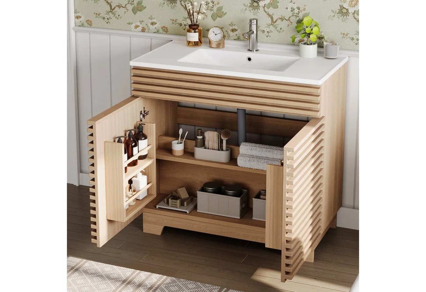 Flieks Waschtischunterschrank mit Waschbecken Natur Landhausstil - Bild 3