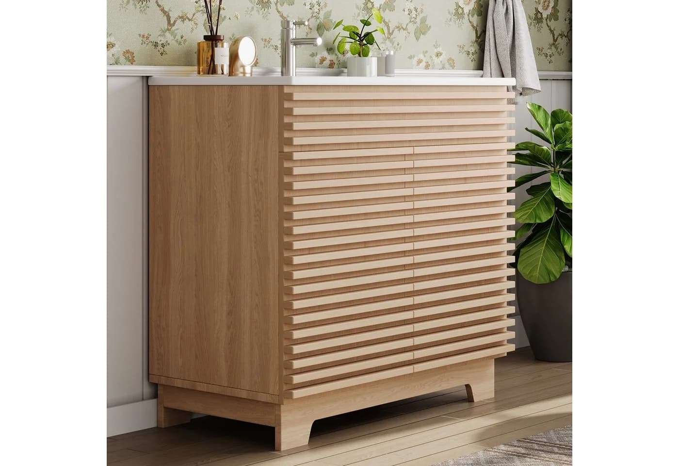 Flieks Waschtischunterschrank mit Waschbecken Natur Landhausstil - Bild 4