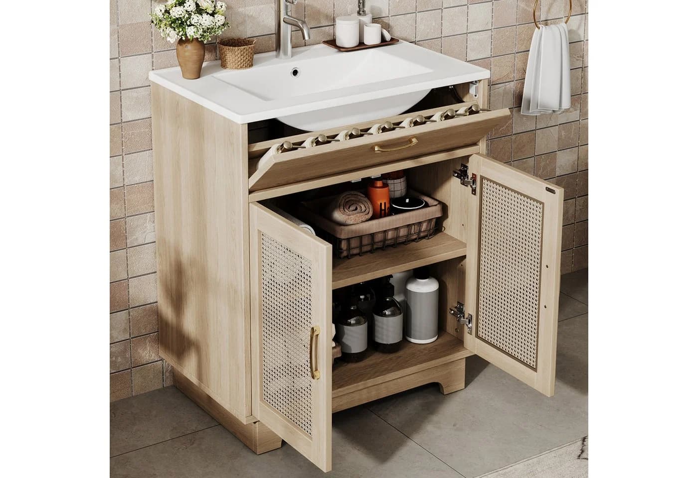 Flieks Waschtisch mit Rattan-Design und Soft-Close-Türen - Bild 2
