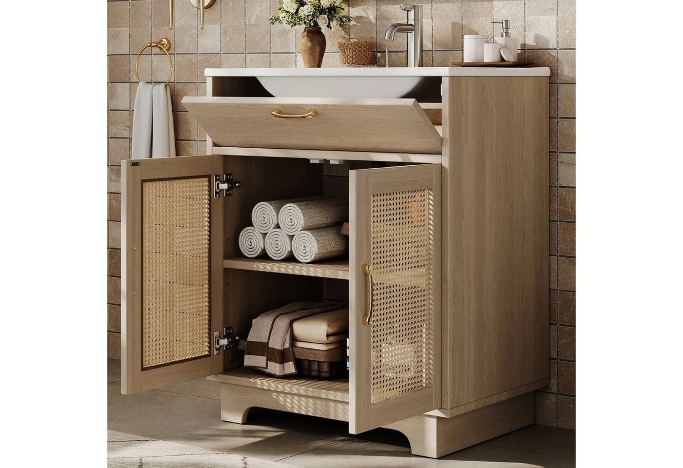 Flieks Waschtisch mit Rattan-Design und Soft-Close-Türen - Bild 3
