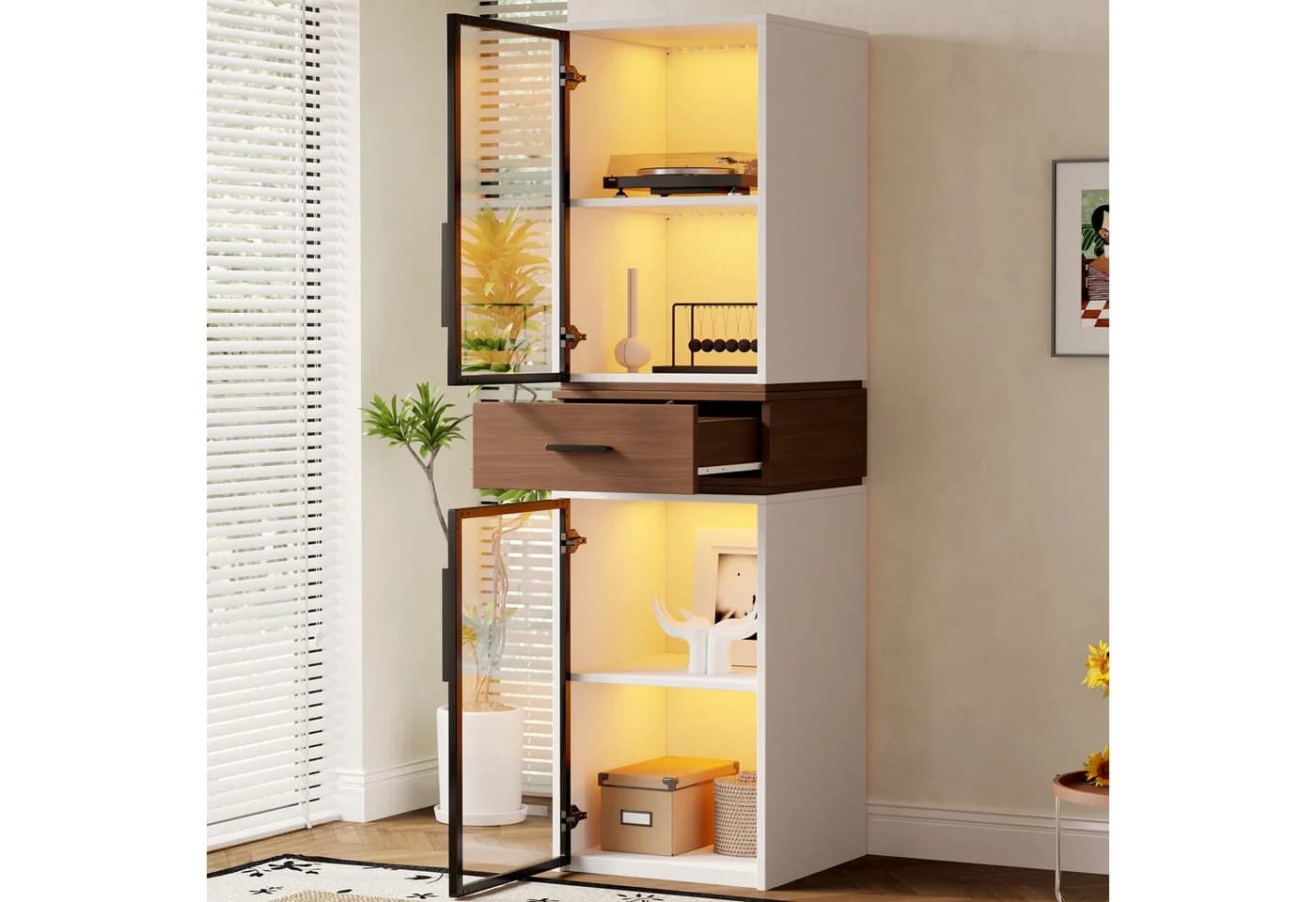 Flieks Glasvitrine mit LED-Beleuchtung, 2 Glastüren und 1 Schublade - Bild 2