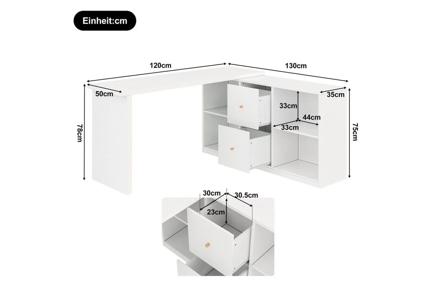 Flieks Eckschreibtisch L-förmig 360° drehbar mit Mehrzweckschrank weiß - Bild 5