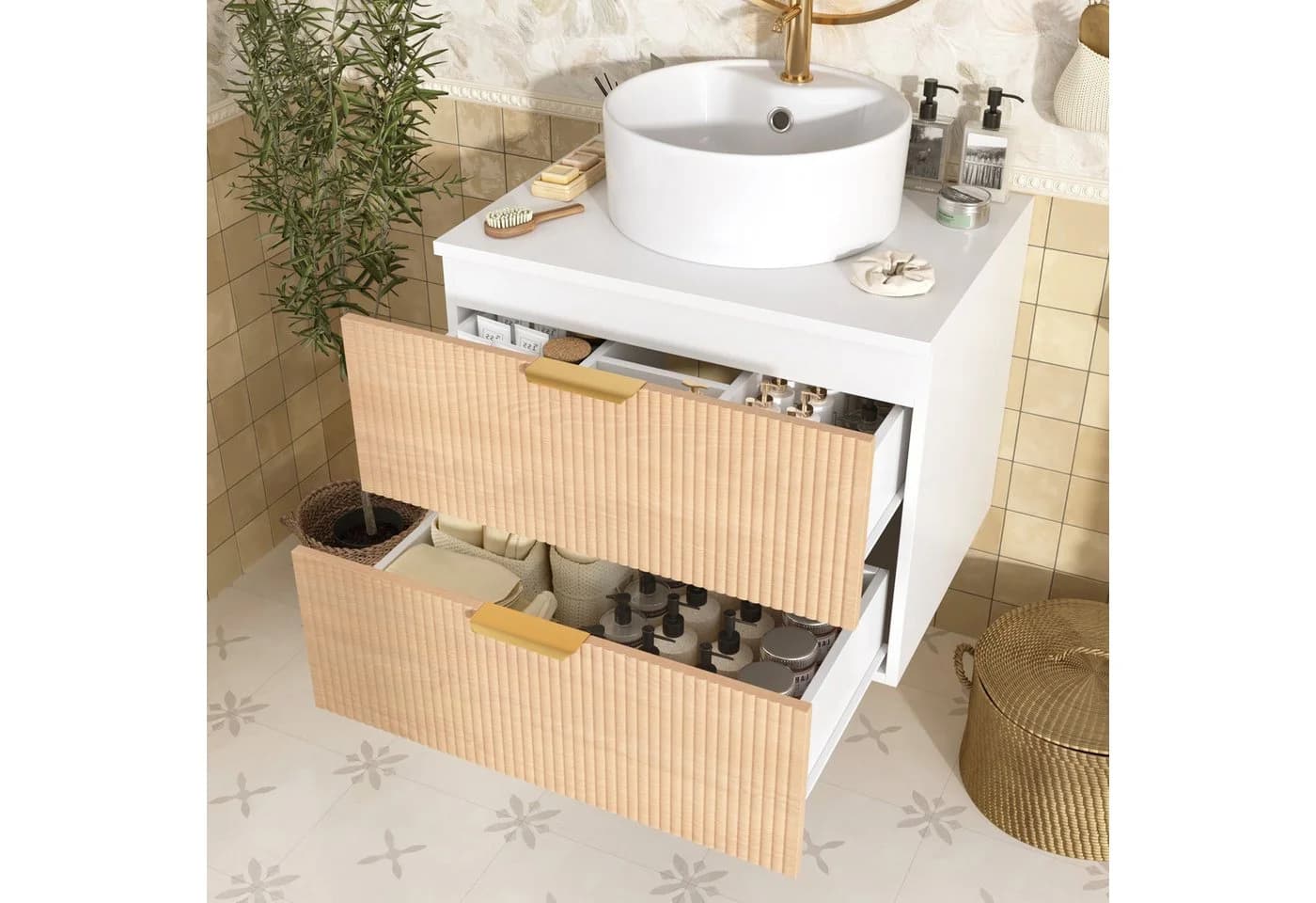 Flieks Waschtisch Badzimmerschrank 2 Schubladen Holzoptik - Bild 2