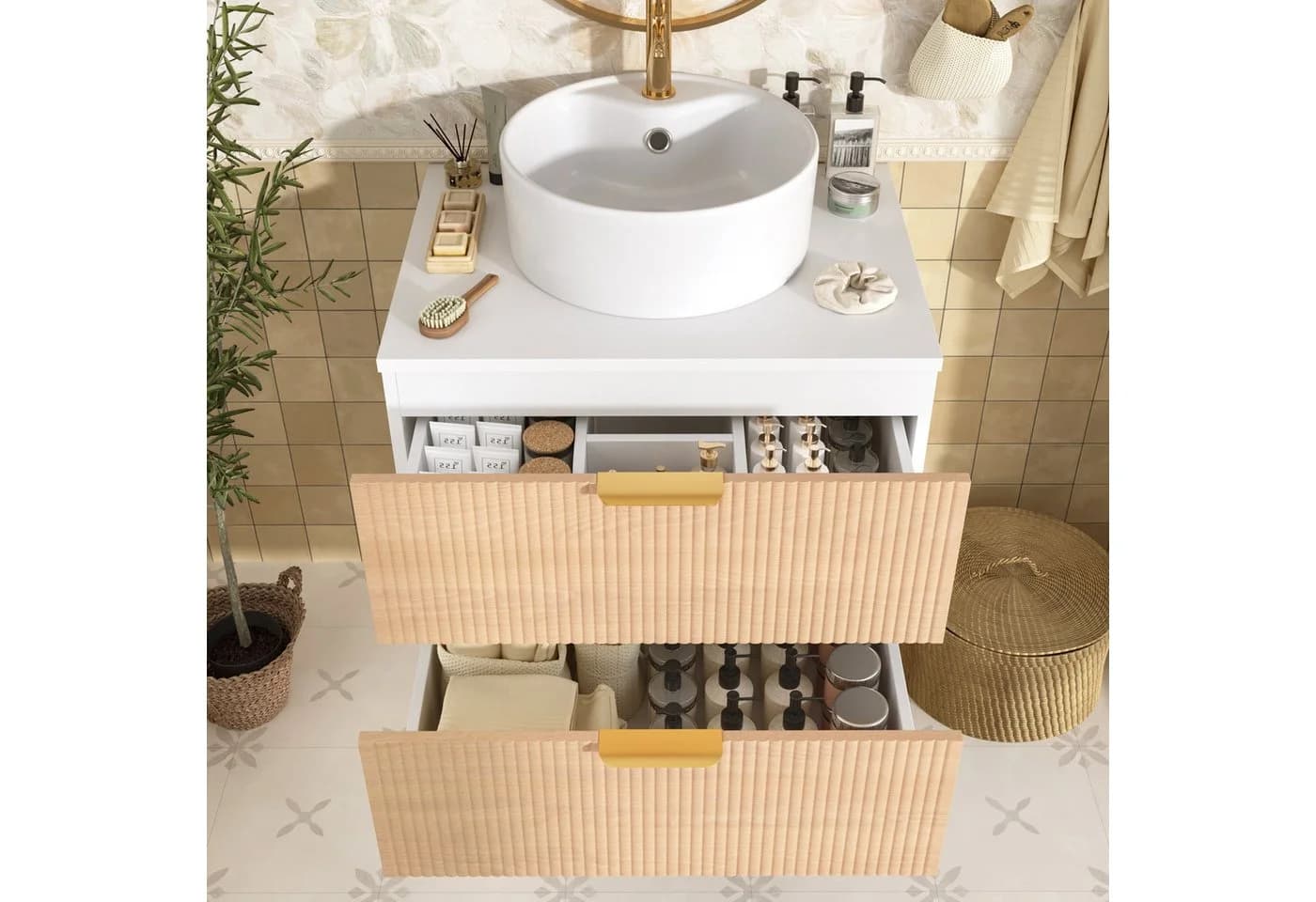 Flieks Waschtisch Badzimmerschrank 2 Schubladen Holzoptik - Bild 3