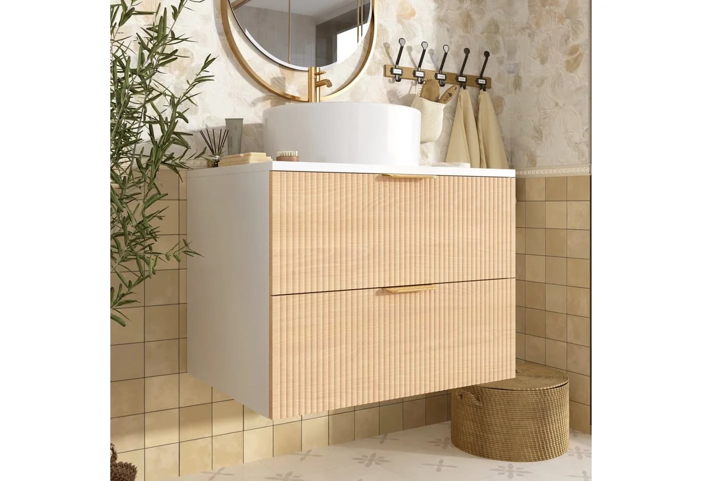Flieks Waschtisch Badzimmerschrank 2 Schubladen Holzoptik - Bild 4