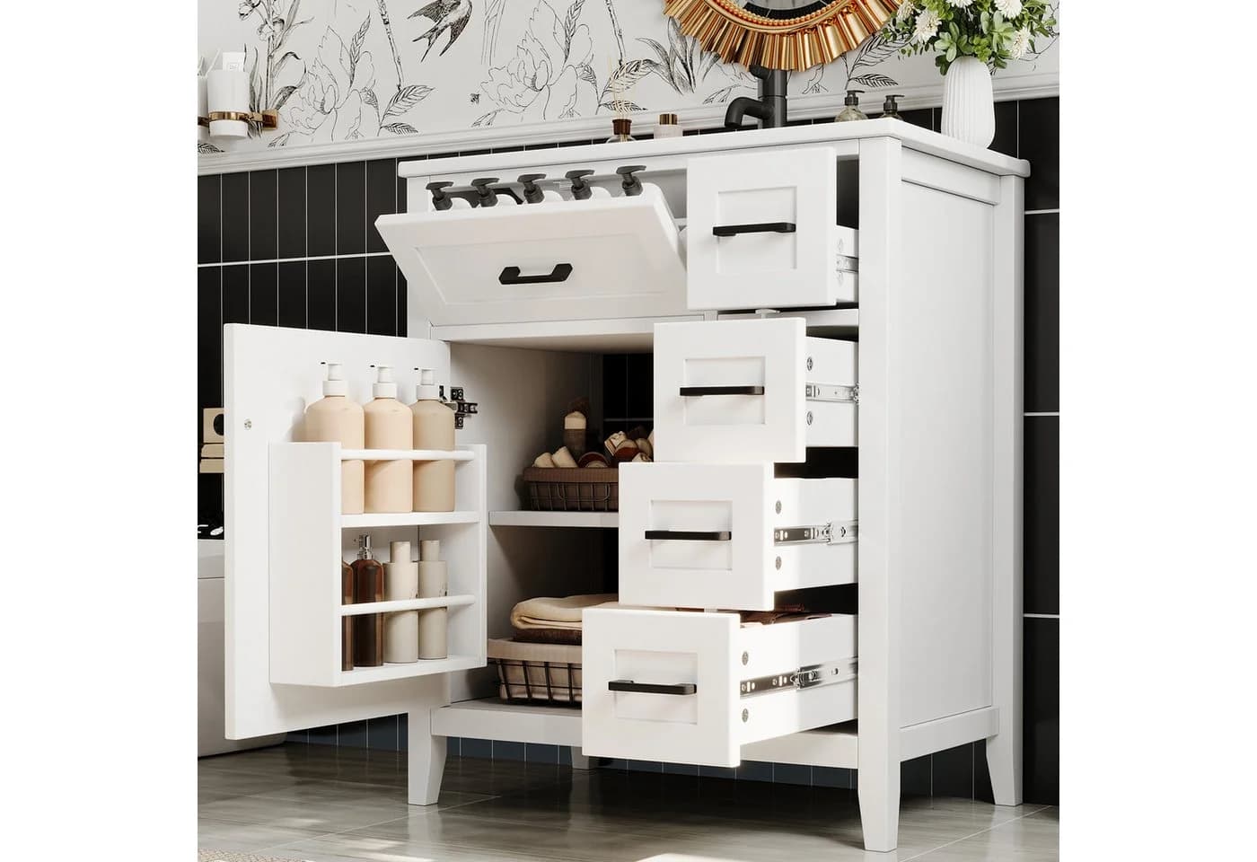 Flieks Waschtischunterschrank mit Keramik-Waschbecken Weiß - Bild 2
