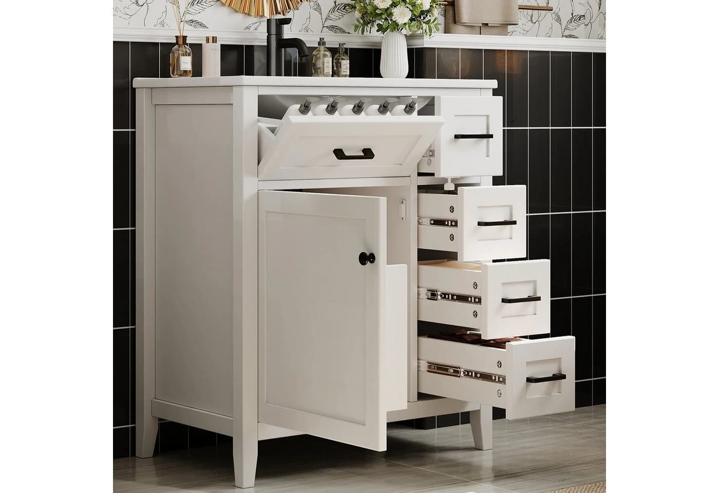 Flieks Waschtischunterschrank mit Keramik-Waschbecken Weiß - Bild 3