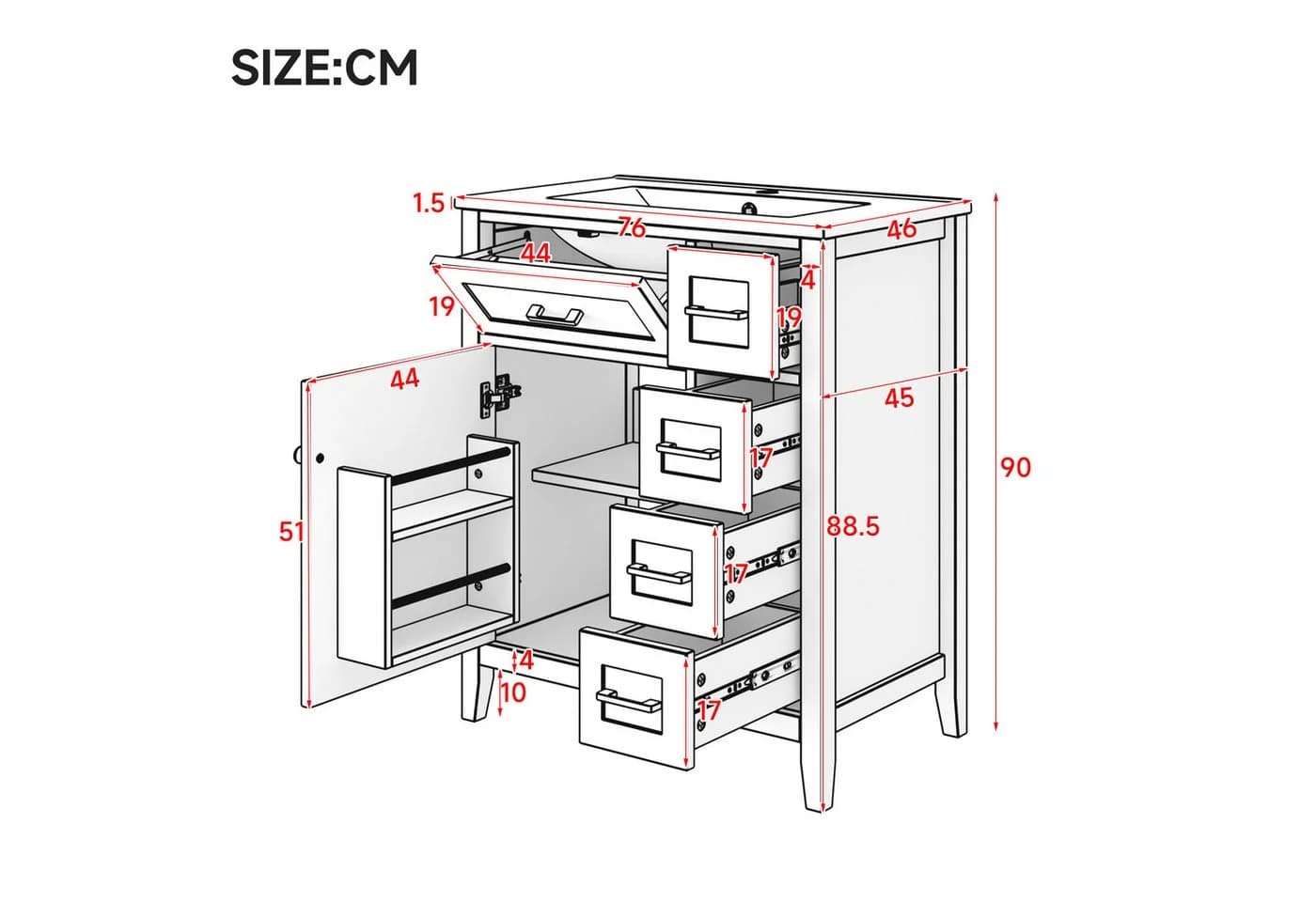 Flieks Waschtischunterschrank mit Keramik-Waschbecken Weiß - Bild 5