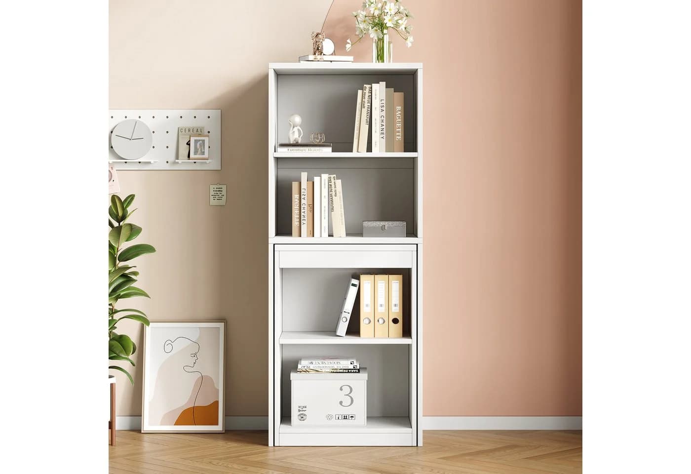 Flieks Regal-Schreibtisch 2-in-1 Weiß mit Rollen - Bild 3