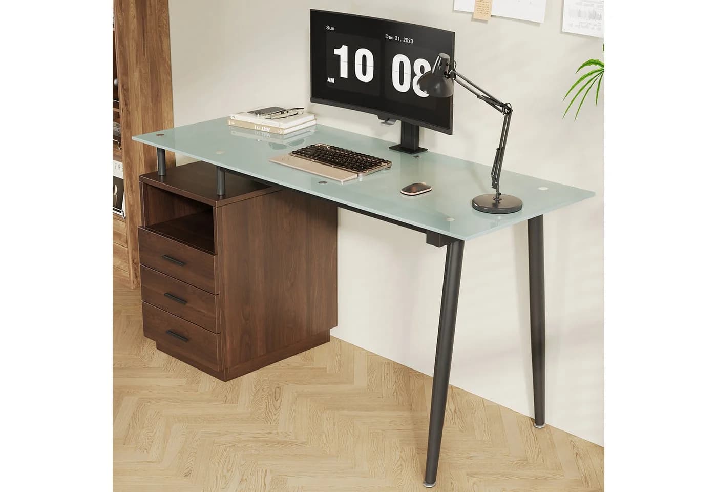 Flieks Schreibtisch mit Glasplatte und Schubladen - Bild 3