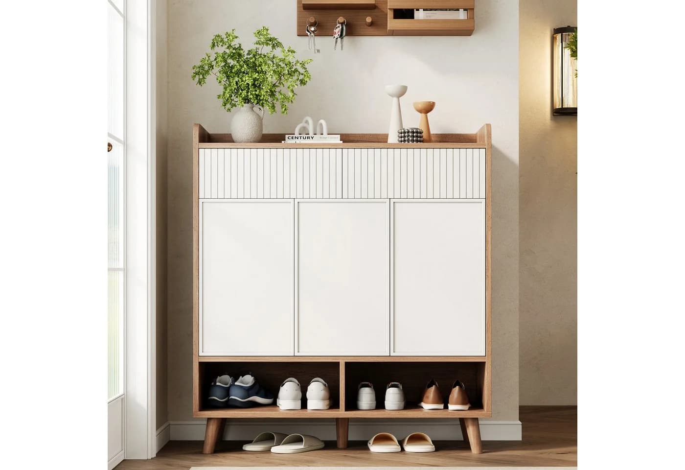 Flieks Schuhschrank Weiß/Natur mit Schubladen & Türen