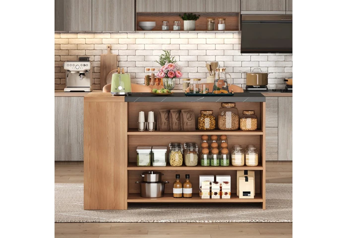 Flieks Kücheninsel Holzoptik Landhausstil mit Marmoroptik