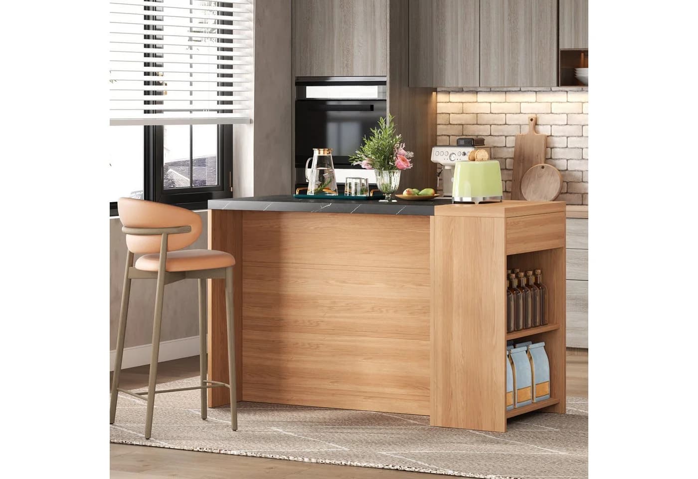 Flieks Kücheninsel Holzoptik Landhausstil mit Marmoroptik - Bild 3