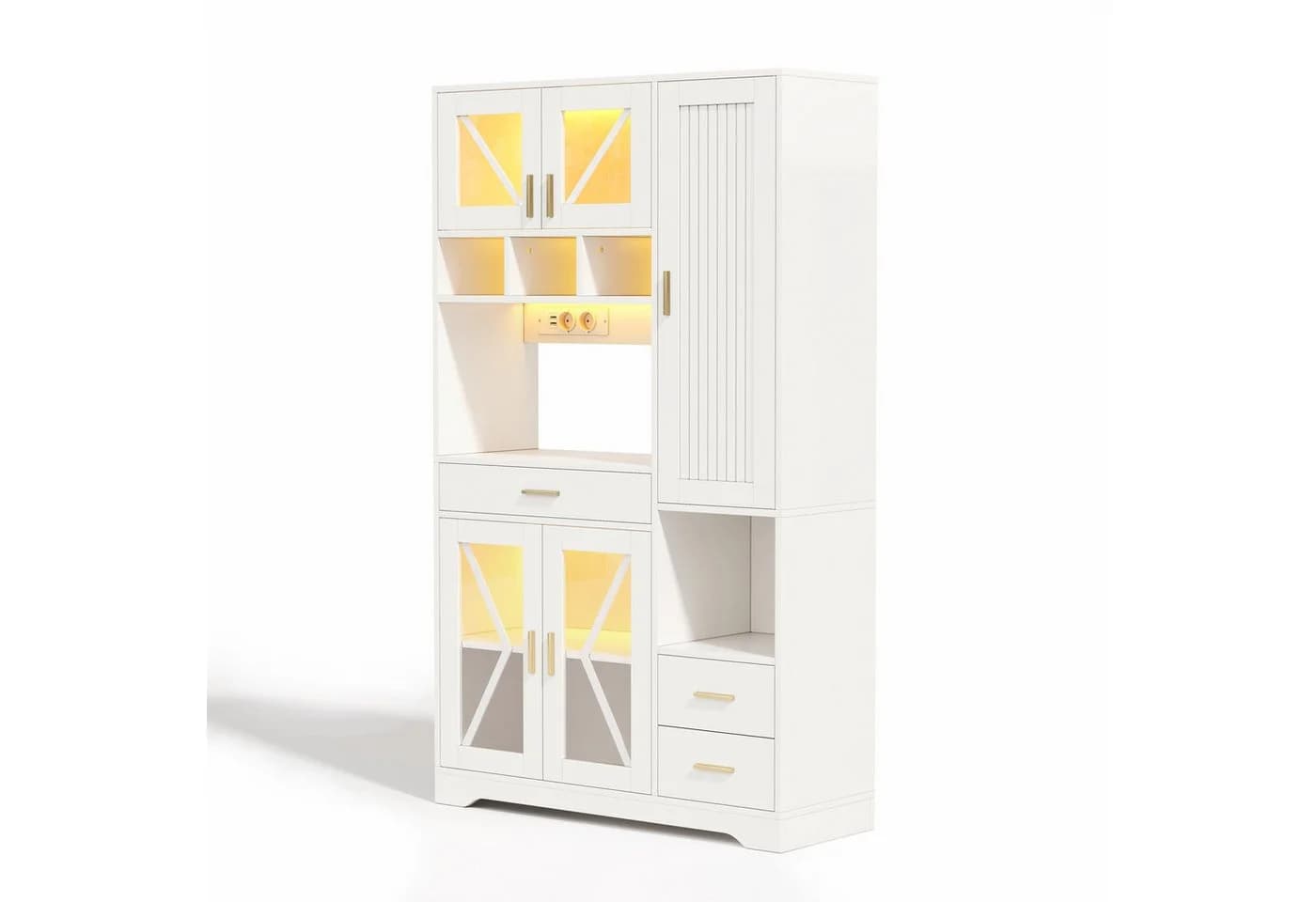 Flieks Küchenbuffet Weiß mit LED-Beleuchtung und Steckdosen - Bild 5