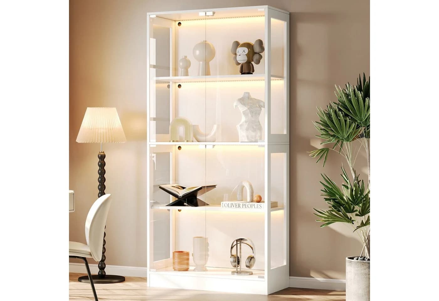 Flieks Glasvitrine Eckvitrine mit LED-Beleuchtung und 4 Glastüren Weiß - Bild 3
