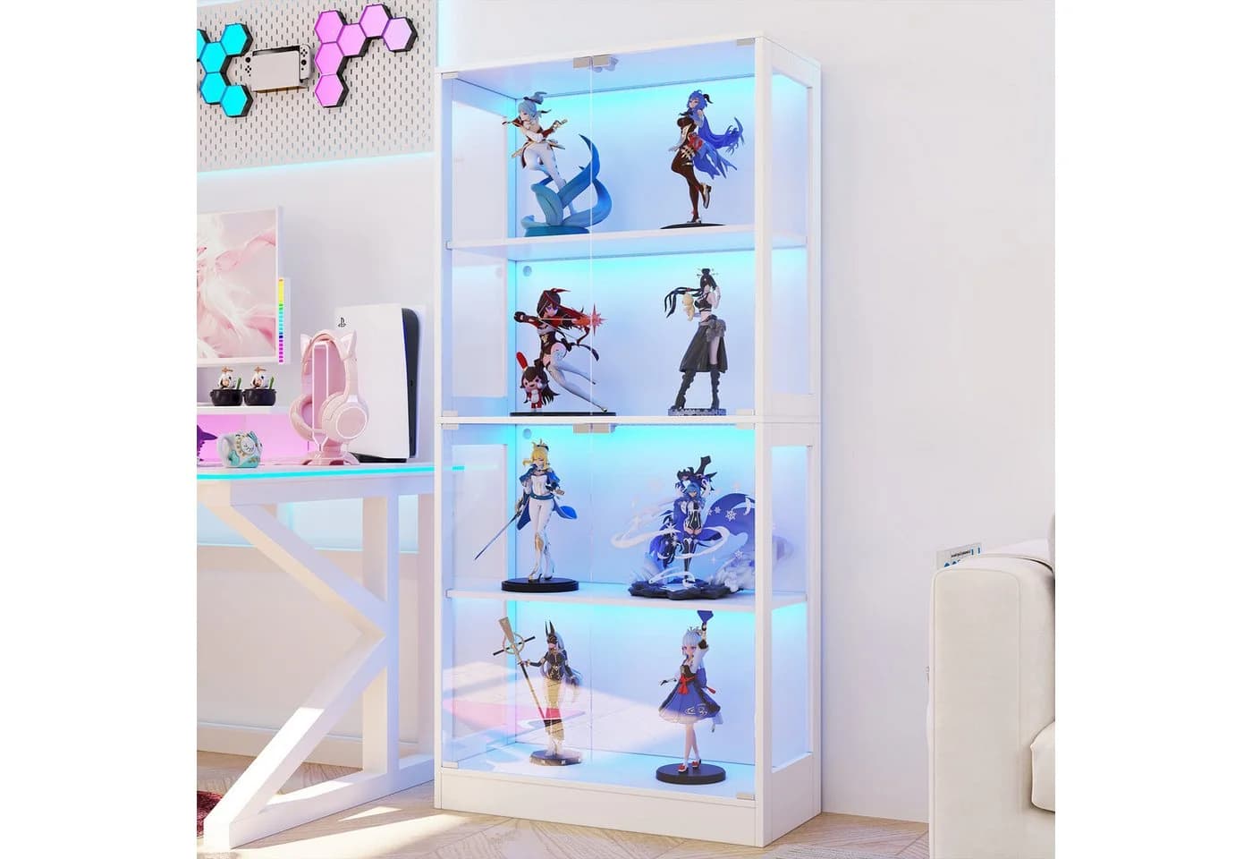 Flieks Glasvitrine Eckvitrine mit LED-Beleuchtung und 4 Glastüren Weiß - Bild 4