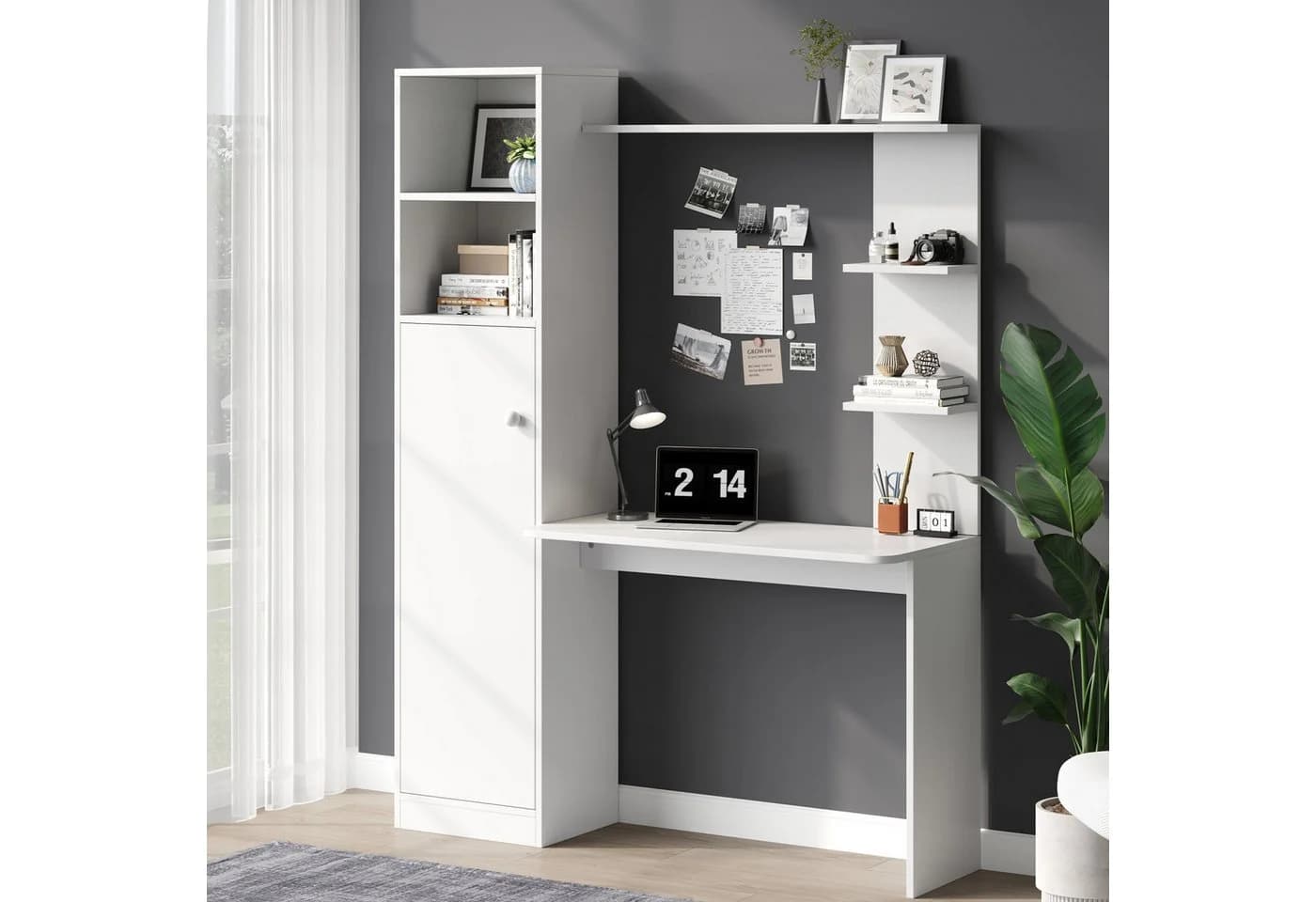 Flieks L-förmiger Schreibtisch mit Hochschrank und Ablagen Weiß - Bild 2
