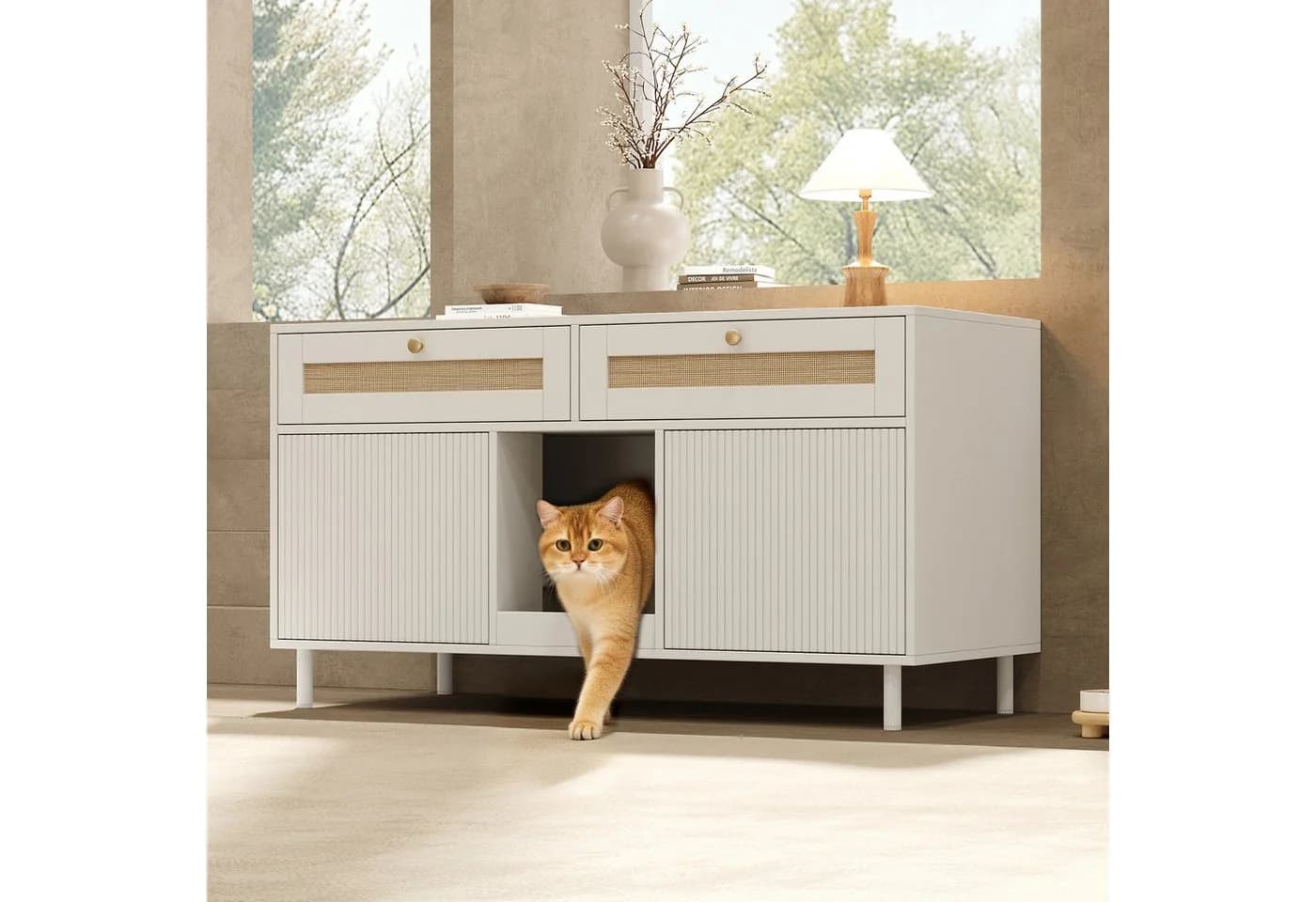 Flieks Mehrzweckschrank Weiß mit Rattan-Schubladen - Bild 2