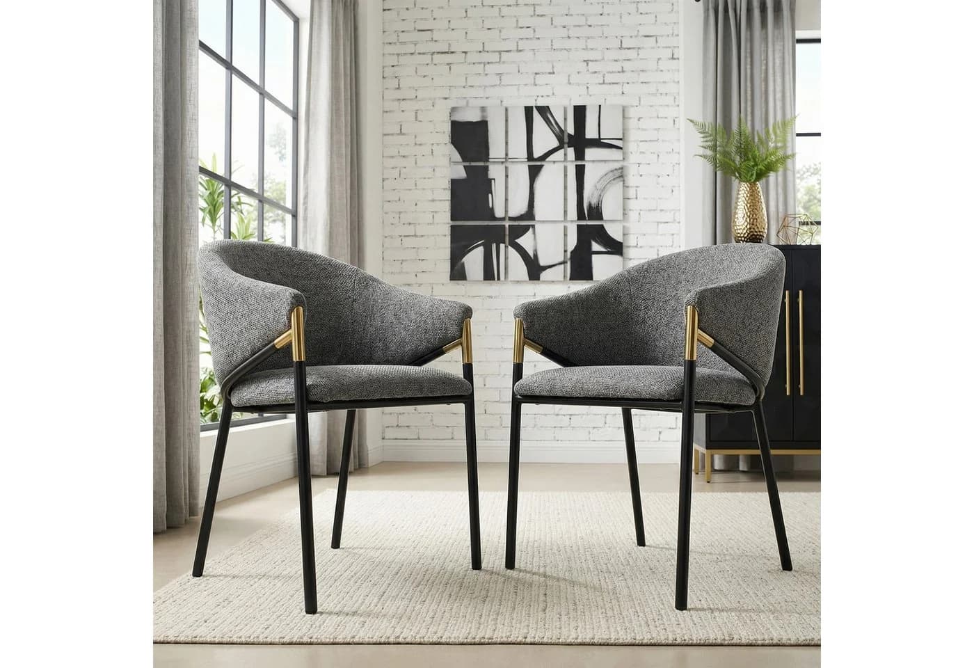 Flieks Esszimmerstuhl 2er Set Grau Gold Edelstahl Chenille