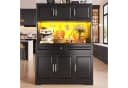 Flieks Küchenbuffet Hochschrank Schwarz mit LED-Beleuchtung und Schubladen Bild 1
