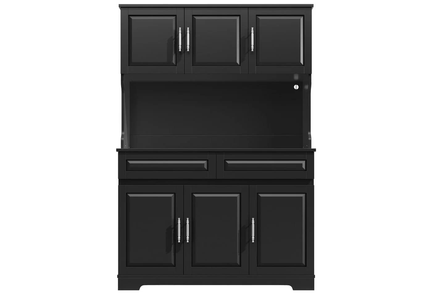 Flieks Küchenbuffet Hochschrank Schwarz mit LED-Beleuchtung und Schubladen - Bild 4