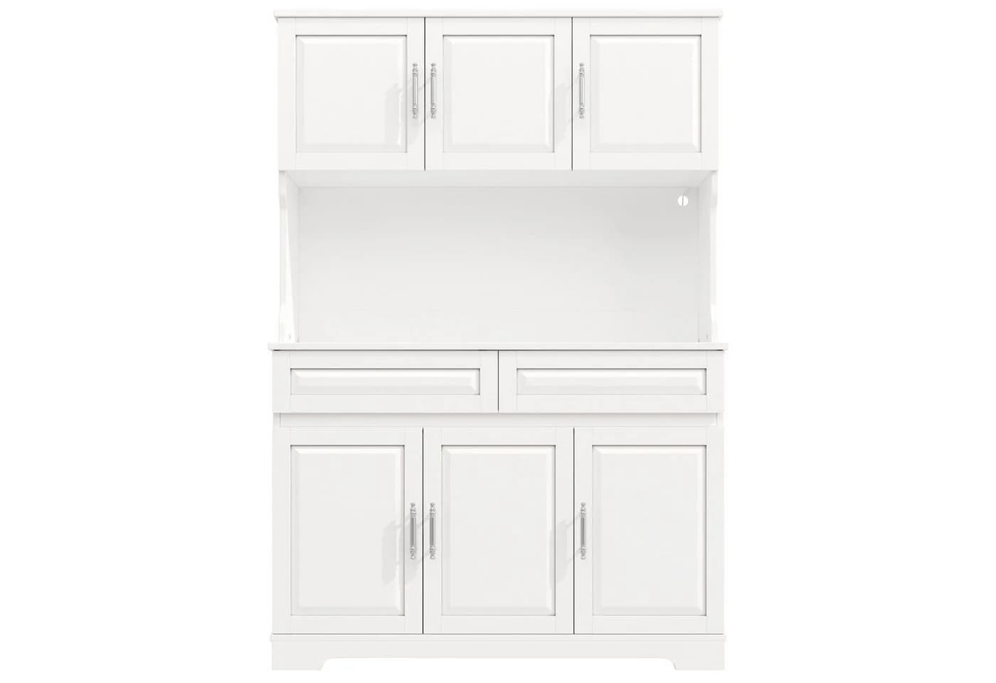 Flieks Küchenbuffet Hochschrank Weiß mit LED-Beleuchtung und Schubladen - Bild 4