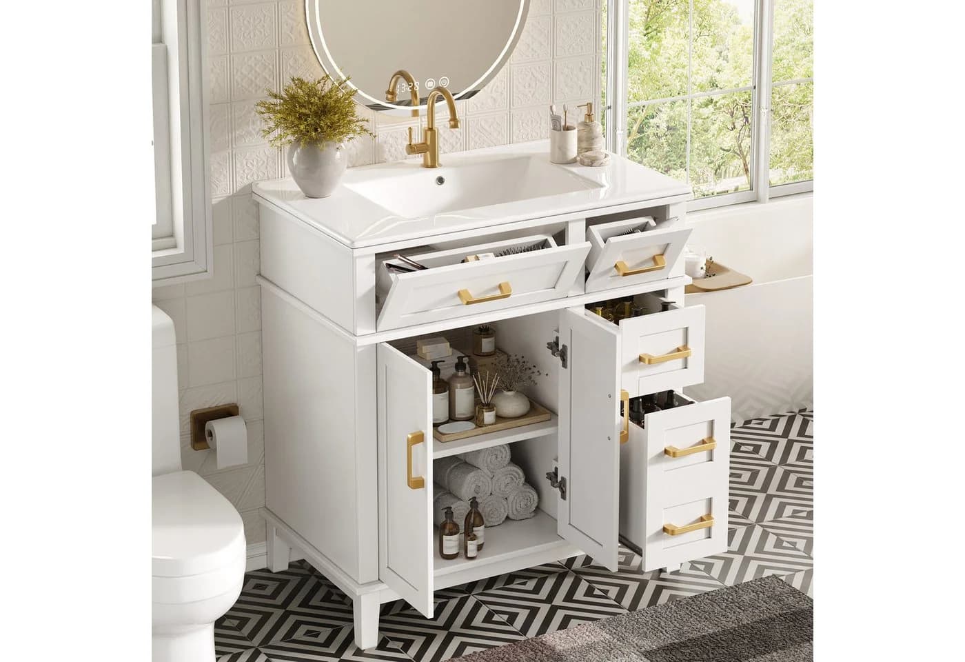 Flieks Waschtischunterschrank mit Keramik-Waschbecken Weiß Soft-Close - Bild 2