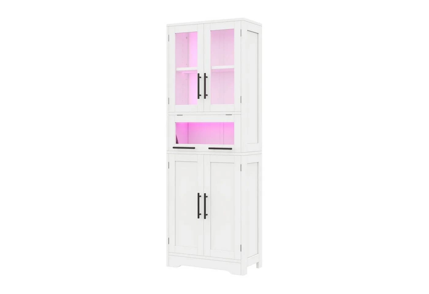 Flieks Hochschrank Badkommode mit LED-Beleuchtung und Glastüren Weiß - Bild 5