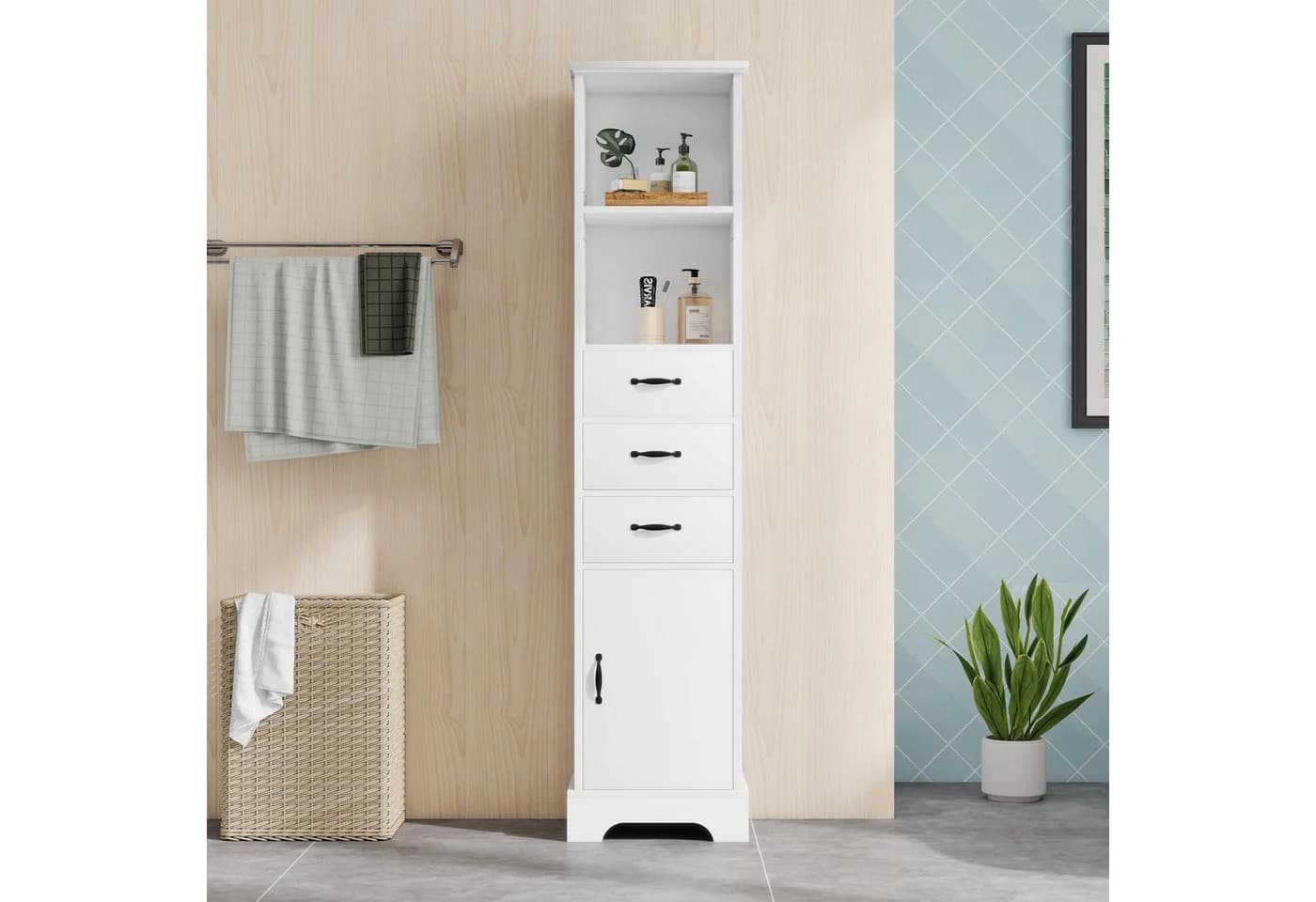 Flieks Badkommode Hochschrank Weiß Feuchtigkeitsbeständig
