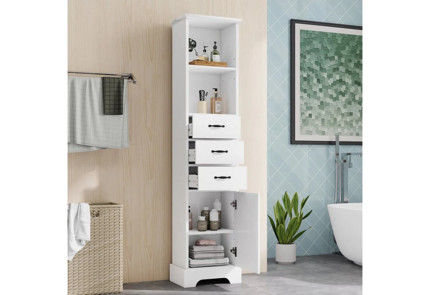 Flieks Badkommode Hochschrank Weiß Feuchtigkeitsbeständig - Bild 2