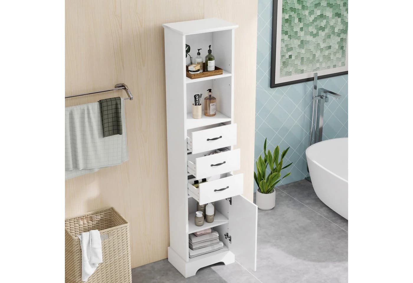 Flieks Badkommode Hochschrank Weiß Feuchtigkeitsbeständig - Bild 3