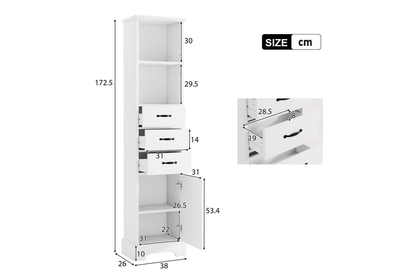 Flieks Badkommode Hochschrank Weiß Feuchtigkeitsbeständig - Bild 5