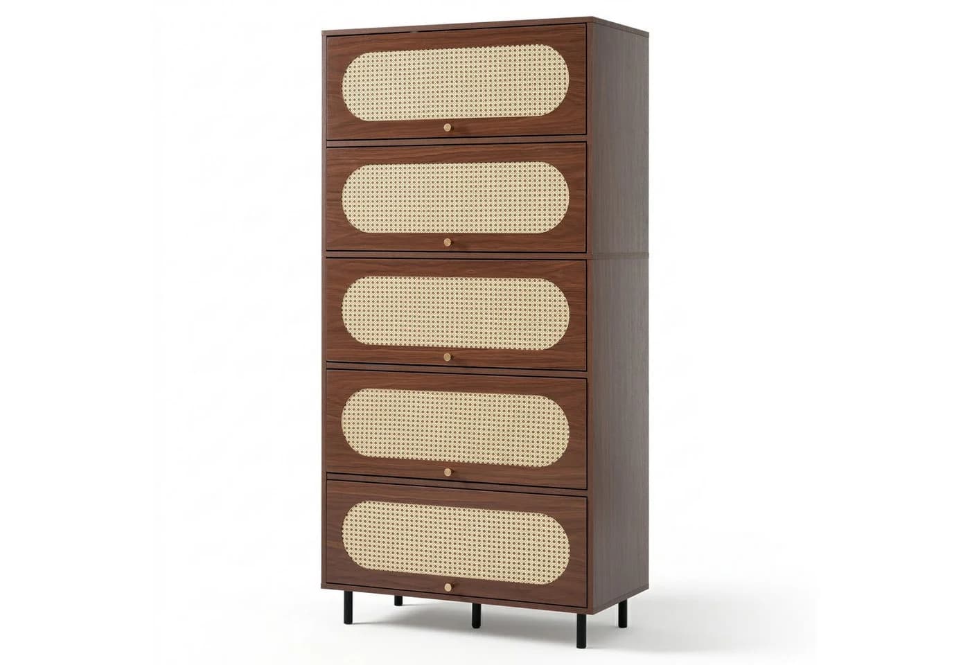 Flieks Hochschrank Kommode 5 Klappen Rattan Walnuss - Bild 5