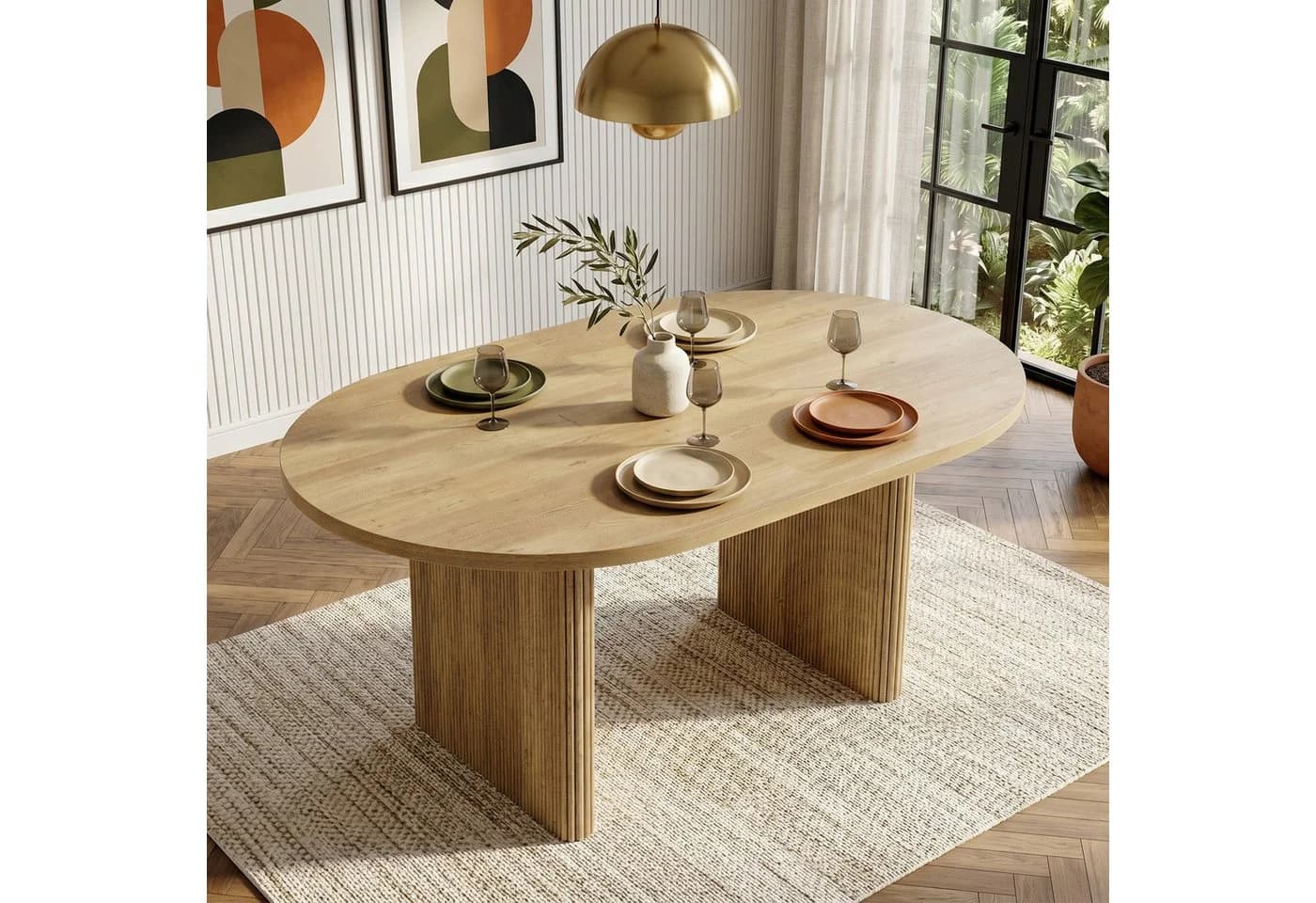 Flieks Ausziehbarer Esstisch Oval Eichenoptik MDF