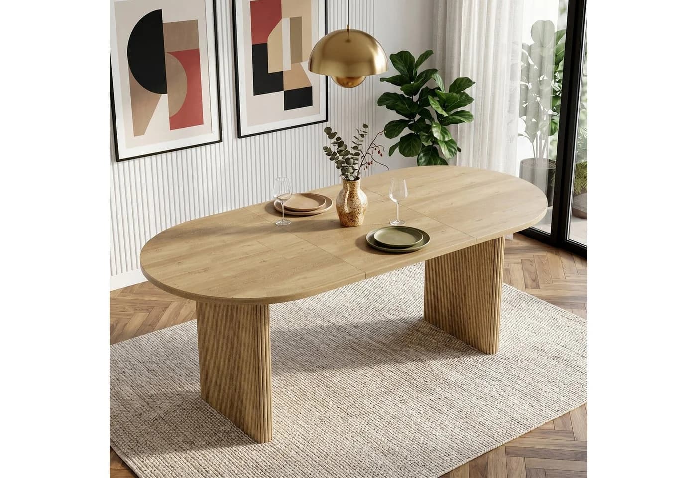 Flieks Ausziehbarer Esstisch Oval Eichenoptik MDF - Bild 2