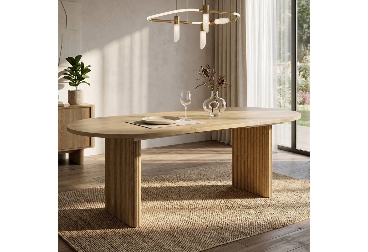 Flieks Ausziehbarer Esstisch Oval Eichenoptik MDF - Bild 3