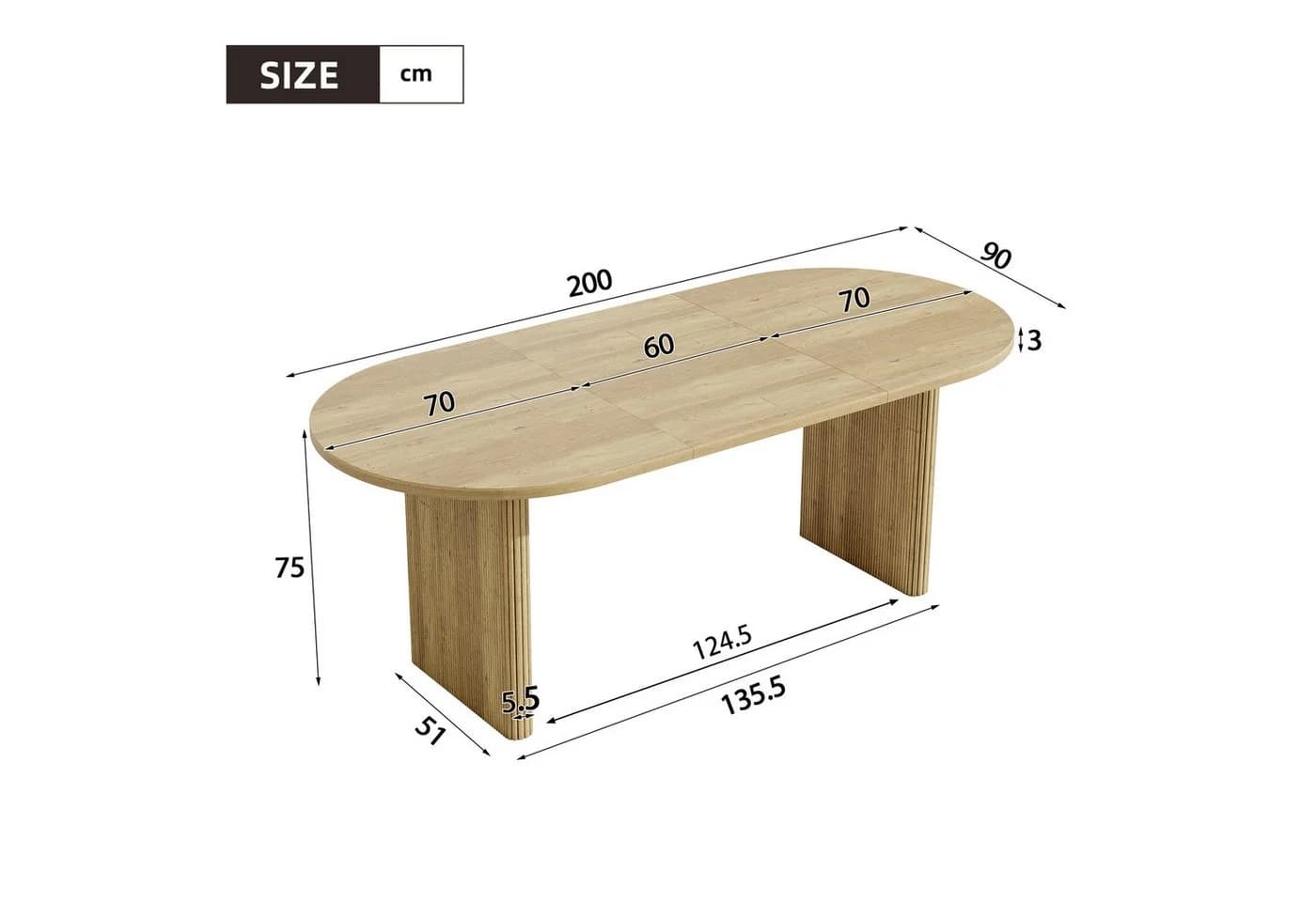 Flieks Ausziehbarer Esstisch Oval Eichenoptik MDF - Bild 5