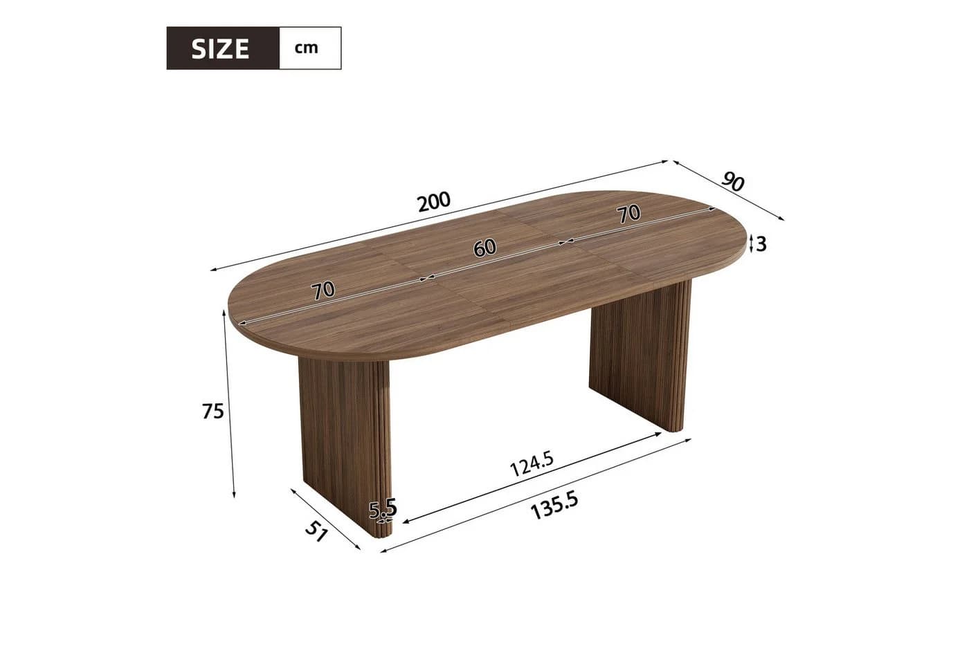 Flieks Ausziehbarer Esstisch Oval Nussbaumfarbe Holzoptik - Bild 5