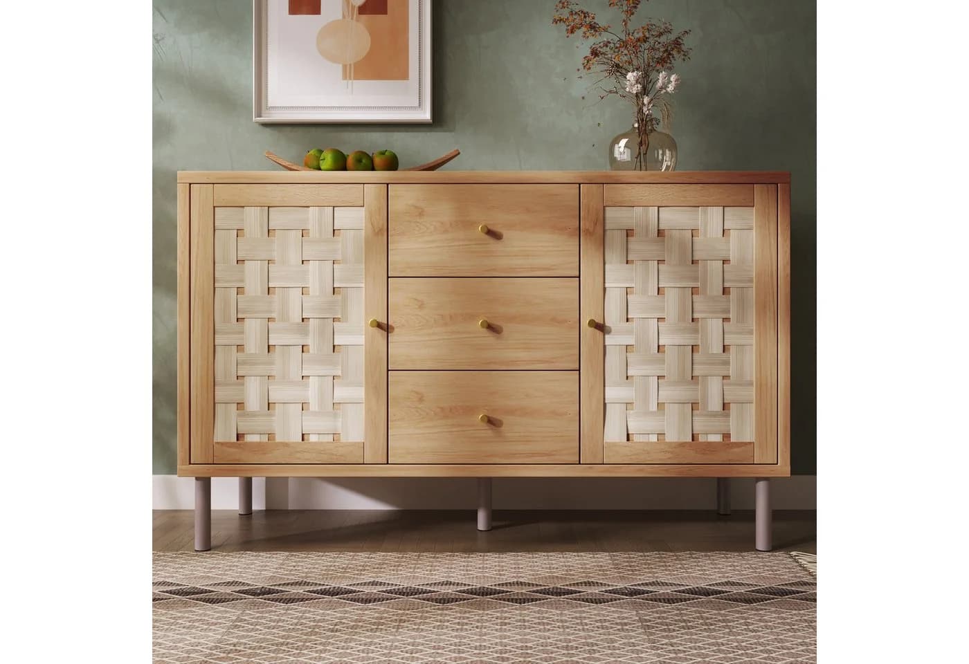 Flieks Sideboard 3 Schubladen 2 Türen Landhausstil Eiche