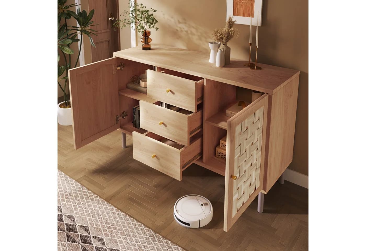 Flieks Sideboard 3 Schubladen 2 Türen Landhausstil Eiche - Bild 3