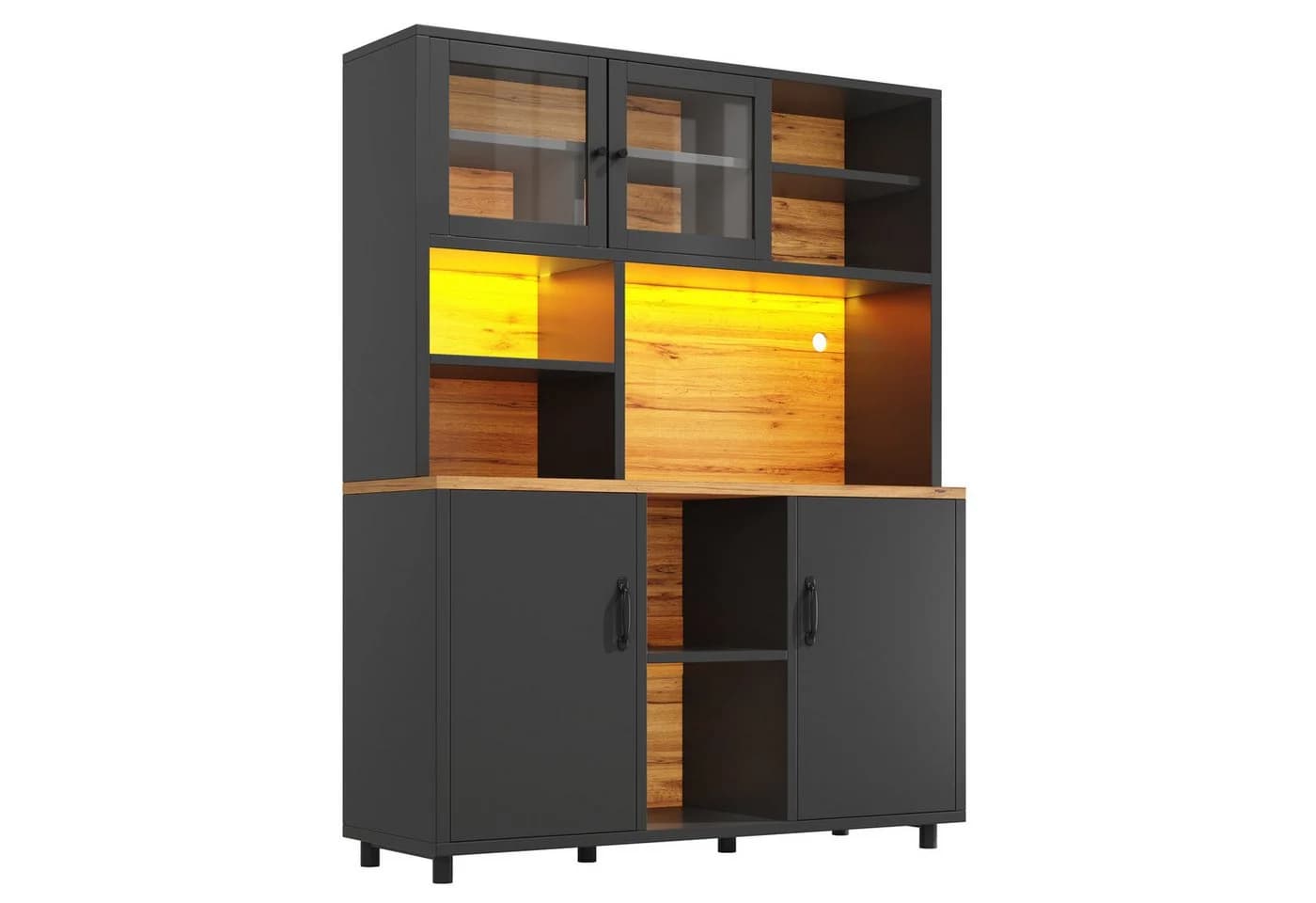 Flieks Küchenbuffet mit LED-Beleuchtung und Glas-Schiebetüren Schwarz - Bild 5