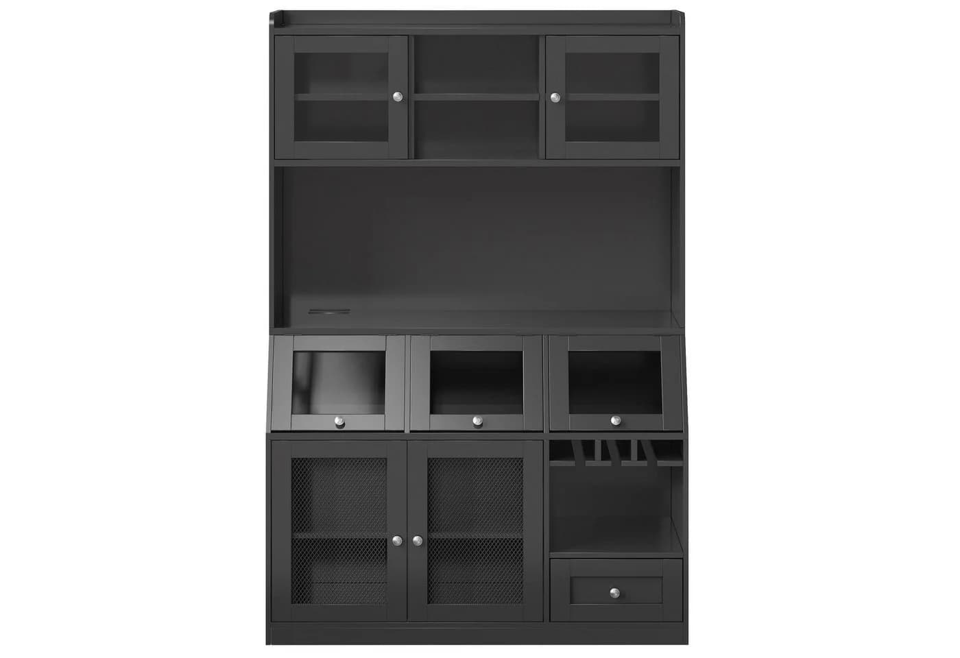 Flieks Küchenbuffet Hochschrank Schwarz mit USB, LED & Glastüren - Bild 4