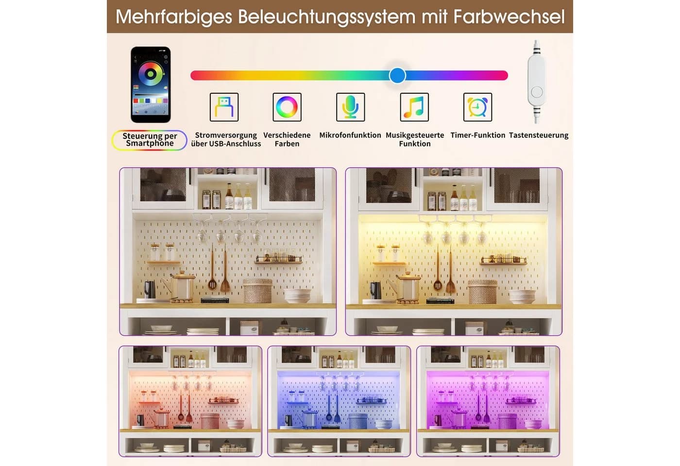 Flieks Küchenbuffet Weiß mit LED, USB & Schiebetüren - Bild 5