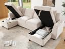 Flieks Ecksofa U-Form Schlafsofa Chenille Beige mit USB-Anschluss Bild 1