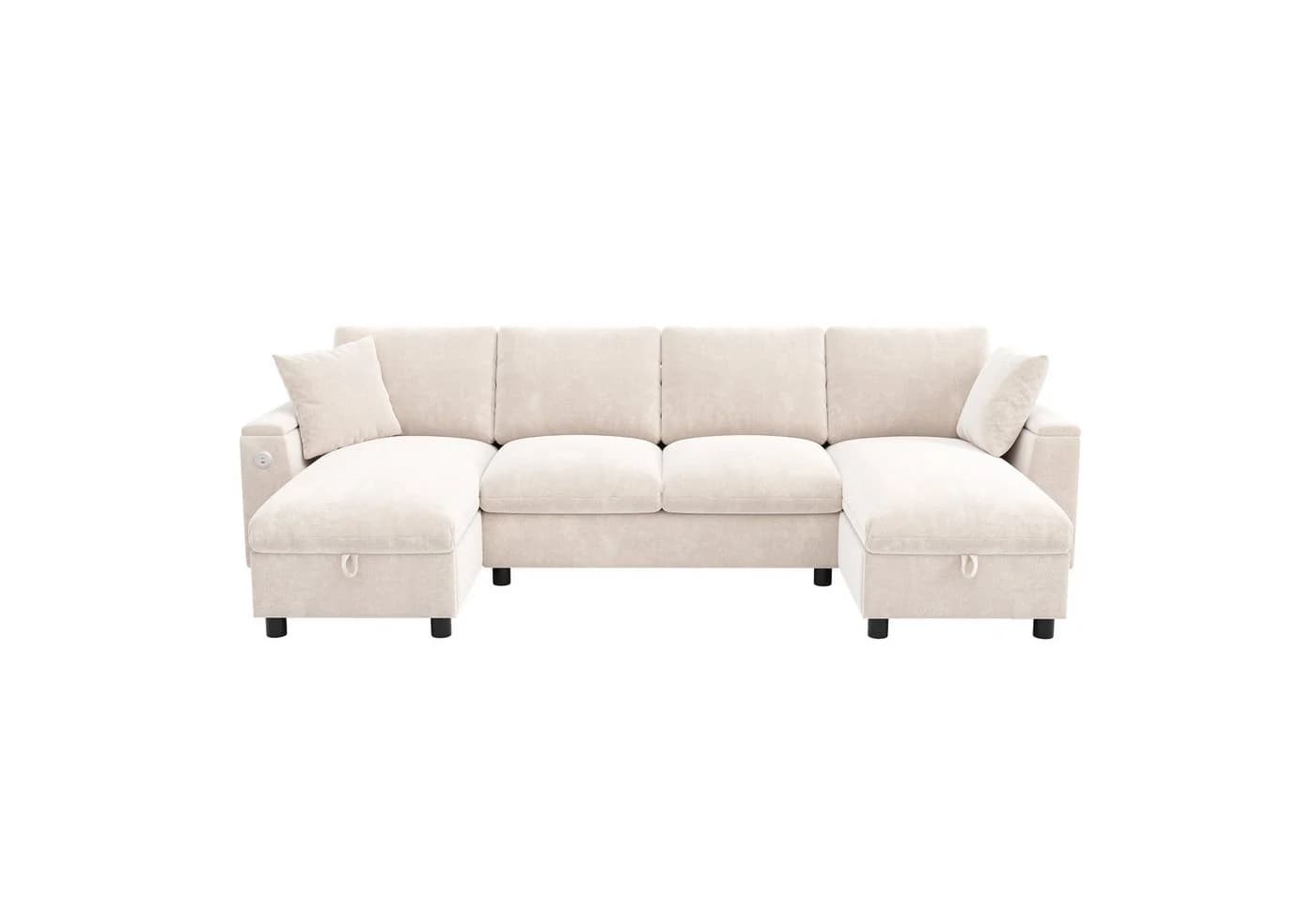 Flieks Ecksofa U-Form Schlafsofa Chenille Beige mit USB-Anschluss - Bild 5